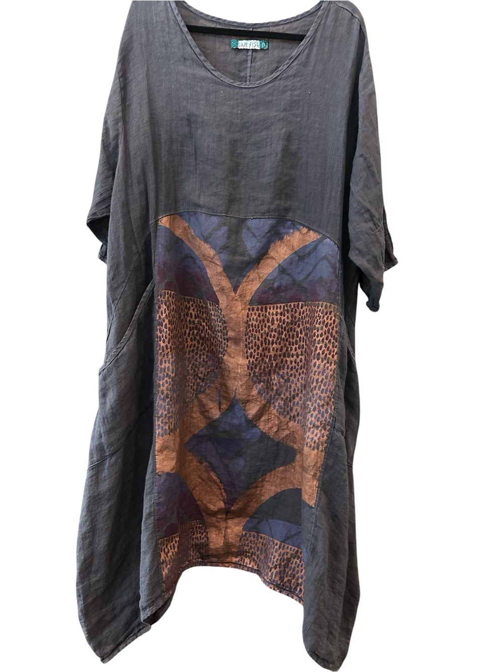 Blue Fish Linen Hand Dyed and Hand Painted Dress Sz 2. - Picture 3 of 12